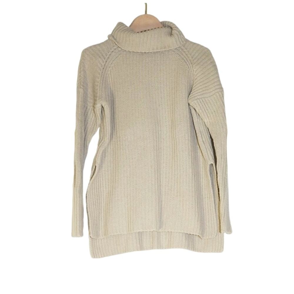 Neuw - Cowl Neck Chunky Knit Sweater with Side Splits in Beige / Size S